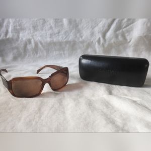 Lanvin Designer Sunglasses with Brown Rectangular Frames